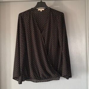 Andree by unit Black Top Size S Polka Dot Bell Sleeves V neck Boho faux wrap